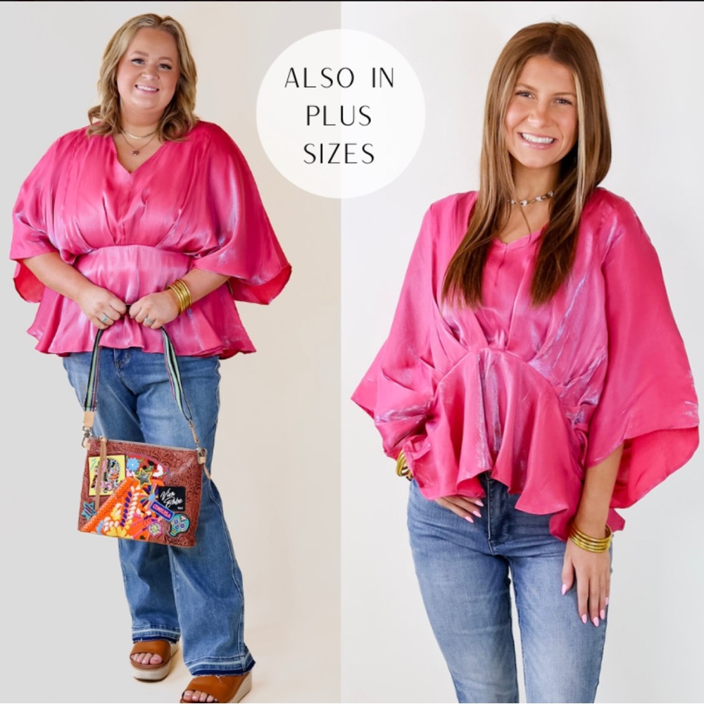 Satin v neck peplum top - black